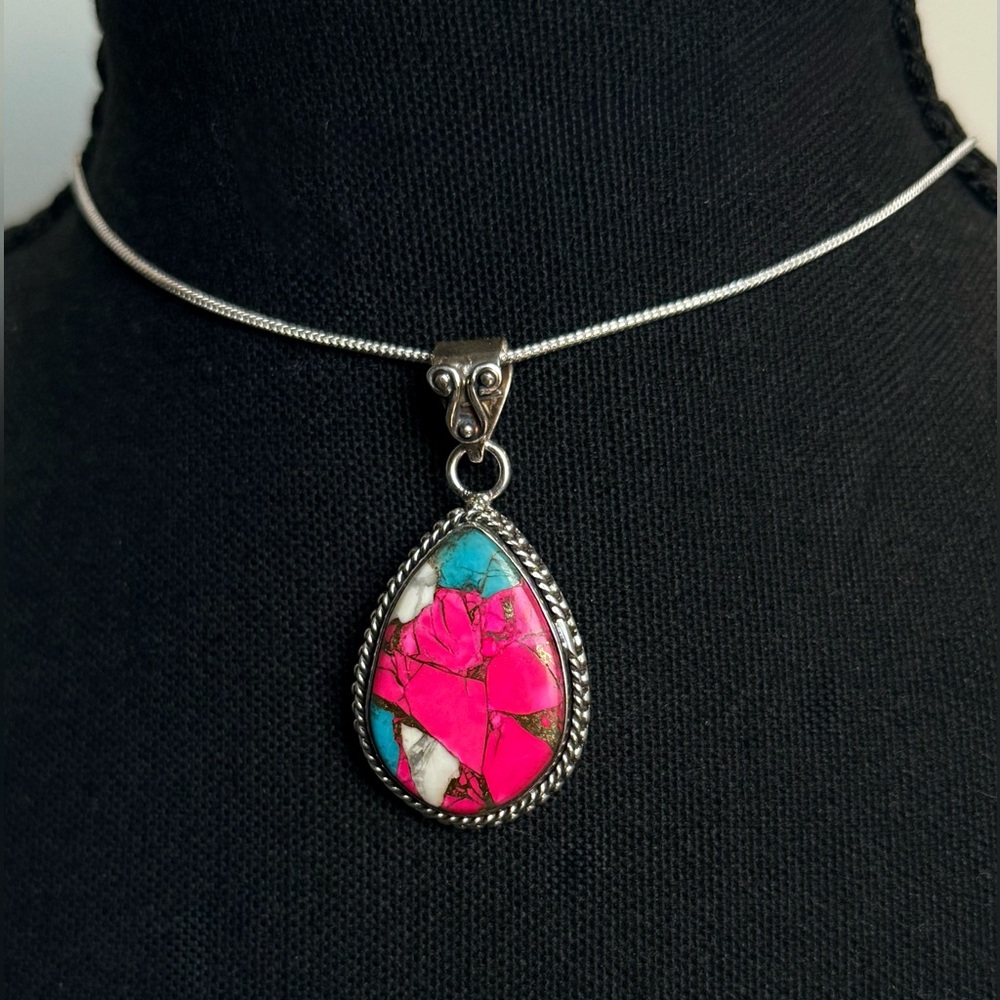 925 Sterling Silver with Cotton Candy Turquoise Pendant